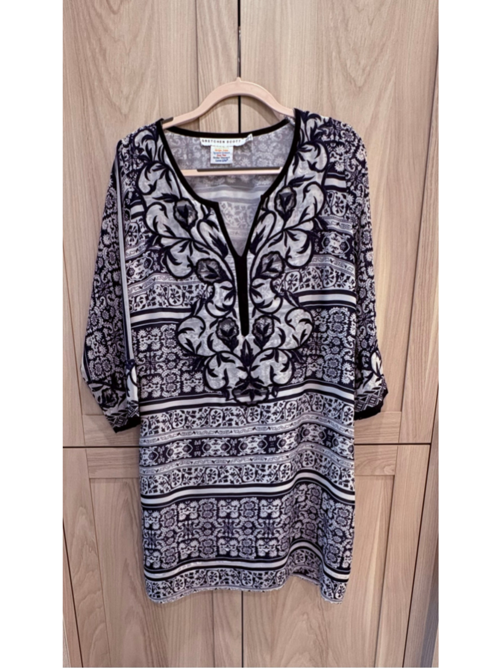 Gretchen Scott Navy & White Printed Tunic Dress Cover Up Size M